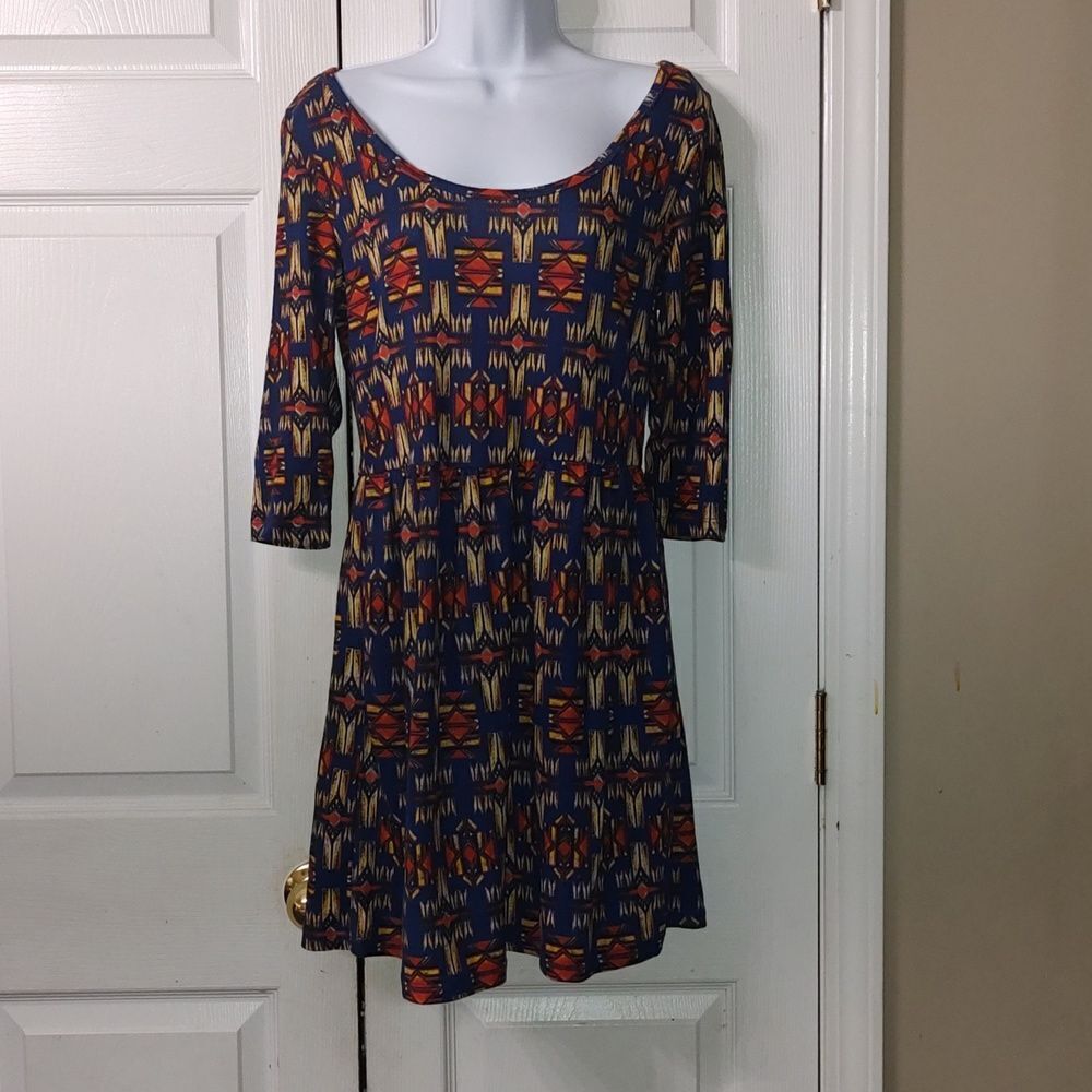 BeBop Aztec Print Half Sleeve Skater Dress  Sz L